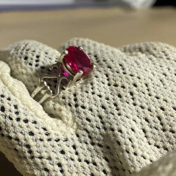 Red Ruby Gemstone Ring 3 carat Sterling Silver Oval Size 925 Lab Synthetic 38mm - Picture 10 of 14